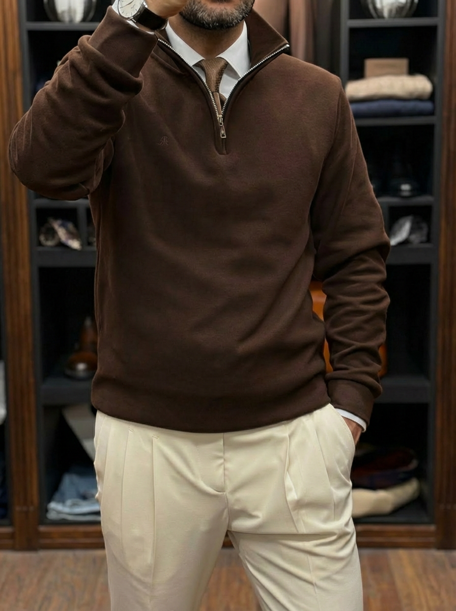 Pull-over coton col zippé