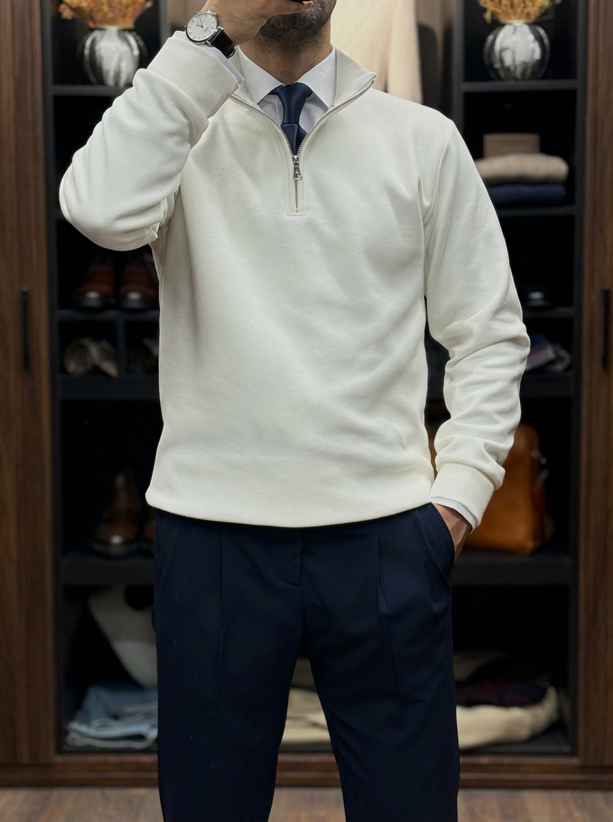 Pull-over coton col zippé
