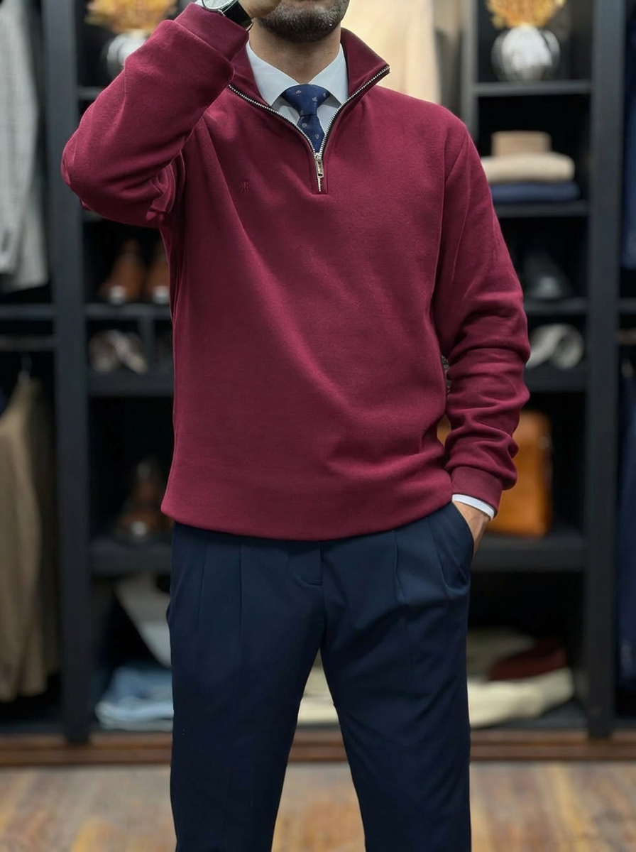 Pull-over coton col zippé